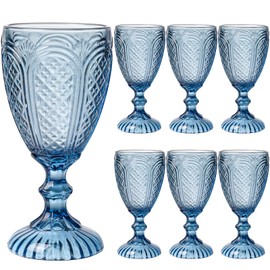 TrophyToast Colored Vintage Wine Glasses Set of 6 – 10.5 Ounces Colored Glass Water Goblets, drinking glasses for Mothers Day, Wedding, Holiday, or Fancy Glassware for everyday