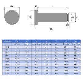 sourcing map 20Set M3x12mm 304 Stainless Steel Cylindrical Shaft Snap Ring Locating Pin, Flat Head Grooved Hinge Cylinder Position Pin with E Clip Retaining Ring, Silver