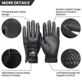 FINGER TEN Women Horse Riding Gloves Equestrian Synthetic Leather Snake Skin Design Value Pair,Ladies Riding Glove Stretch Fabric Grip Comfortable Sport Outdoor for All Season (Black, M)