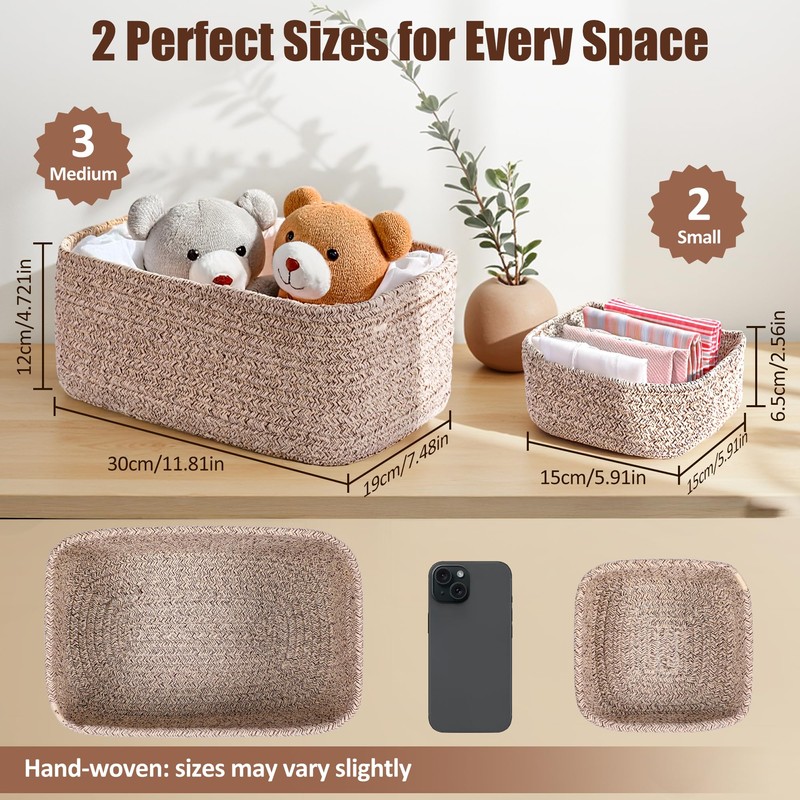 VIRETH HAUS 5-Pack Small Woven Rope Storage Baskets – 2