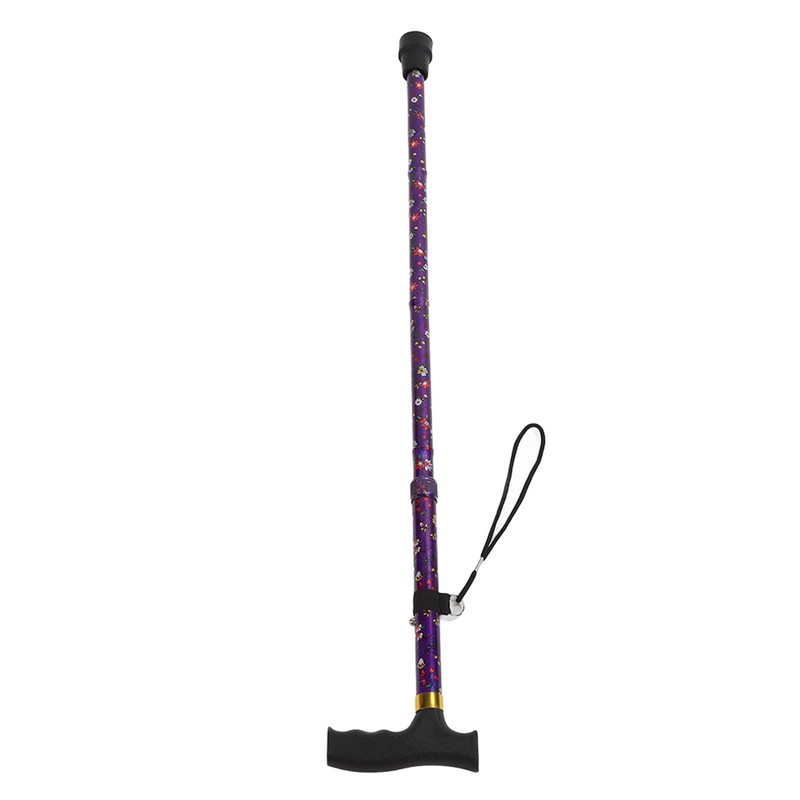 Folding Walking Cane T Handle Adjustable Height Print Folding Cane