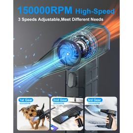 EOUMJE Compressed Air Duster-150,000RPM Electric Cleaner, Rechargeable Cordless Air Blower for Keyboard, PC, Electric Devices Cleaning, Turbo Jet Dry Replace Canned Air Compressed Air Cans (Blue)