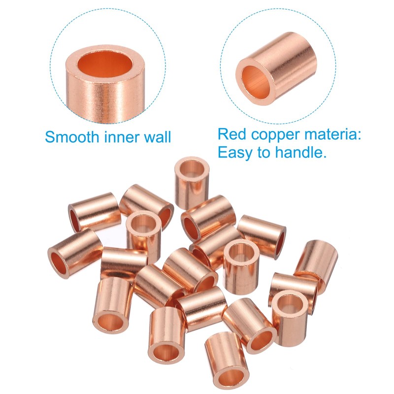PATIKIL 5/32"/ 4mm Wire Rope Stop Sleeve, 20 Pack Copper