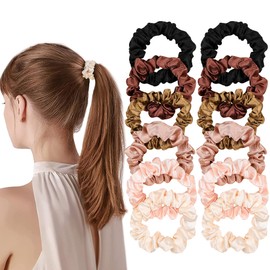 Satin Silk Hair Ties Small Mini Scrunchy for Women Cute Ponytail Holders Mini Bulk Scrunchies Elastic Hair Bands for Thick Curly Hair Pony Tails Hair Ties (12 Pcs)