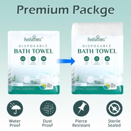 PureSoftness Disposable Bath Towels, Extra Large 57"x28", Ultra Thick, Soft Yet Durable, Individually Wrapped Travel Pack for Business Trip Workout Swimming Camping & Guest Towels (4 Towels in 1 Box)