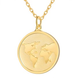 WENDAO 925-Sterling-Silver Gold Africa Map Necklace - 18K Gold Plated Chain Circle Dainty Hollow African Vintage Map Pendant Jewelry Gift for Women (Mother Earth Necklace)