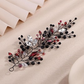 Rumtock Ruby Red Headband Black Headpiece for Wedding Brides Women Handmade Hair Accessories