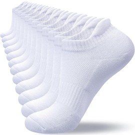 Calcetines Hombre y Mujer, 6 Pares Calcetines Deportivos Tobilleros de Algodón, Calcetín Algodón de Corte Bajo, Calcetas Casual Antideslizante y Duradero, Tiñes Hombre y Mujer Transpirables-Blancos