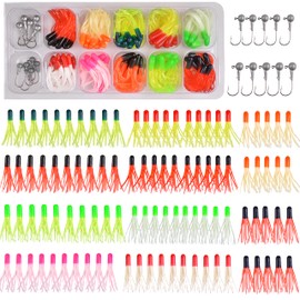 Soft Lures Fishing Jigs Kit, Worm Grub Fishing Lures Jig Head Hooks Kit Grubs Bait Jig Heads Soft Plastic Bait Crappie Jigs Tubes Baits Curved Tail Lure Fishing Lures Kit for Walleye Bass Trout