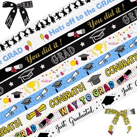 Hying 9 Rolls 2025 Graduation Ribbons for Wrapping Gifts, Grosgrain Congratulations Ribbons for Graduations Decoration DIY Party, 3/8" X 27 Yards White Black Class 2025 Ribbon for Gift Wrapping