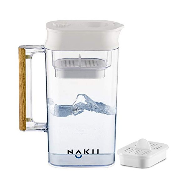 Nakii Water Filter Pitcher - Long Lasting 150 Gallons, Supreme Fast Filtration and Purification Technology, Removes Chlorine, Metals & Fluoride for Clean Tasting Drinking Water, WQA Certified,