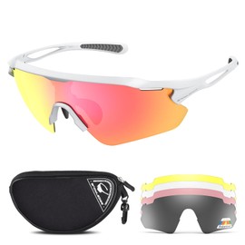 Cycling Glasses with 5 Interchangeable Lenses, Mens Womens Polarized Sports Sunglasses, Running Baseball Cricket Sunglasses