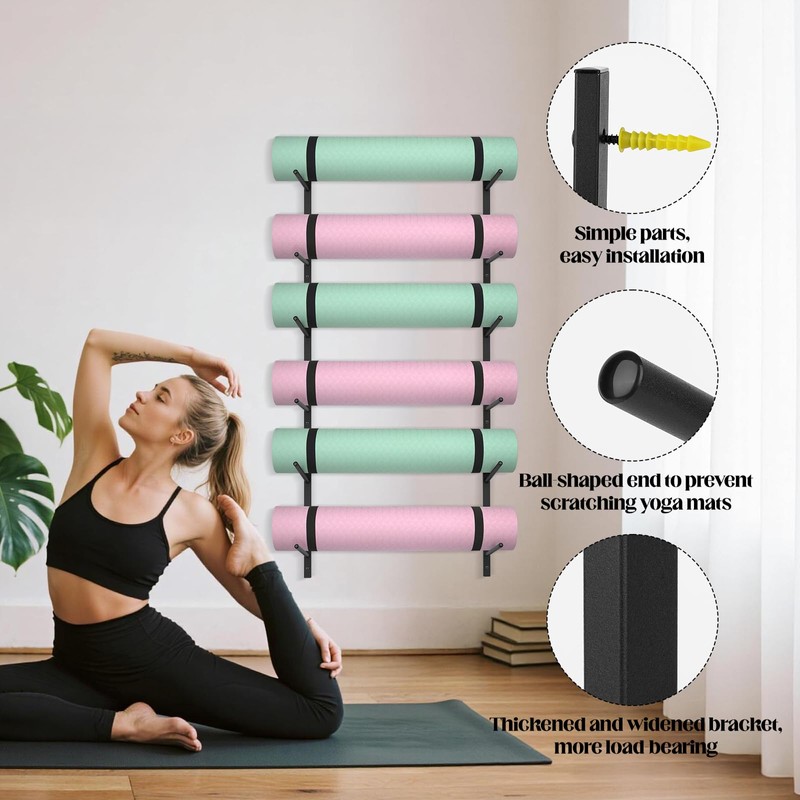 6 Tier Yoga Mat Rack,Yoga Mat Holder Wall Mount,Yoga Mat
