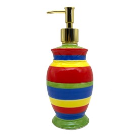 ACK Ceramic Tuscany Colorful Hand Painted Rainbow Refillable Soap/Lotion Dispenser, Lotion Jar, Kitchen Décor, Bathroom Décor