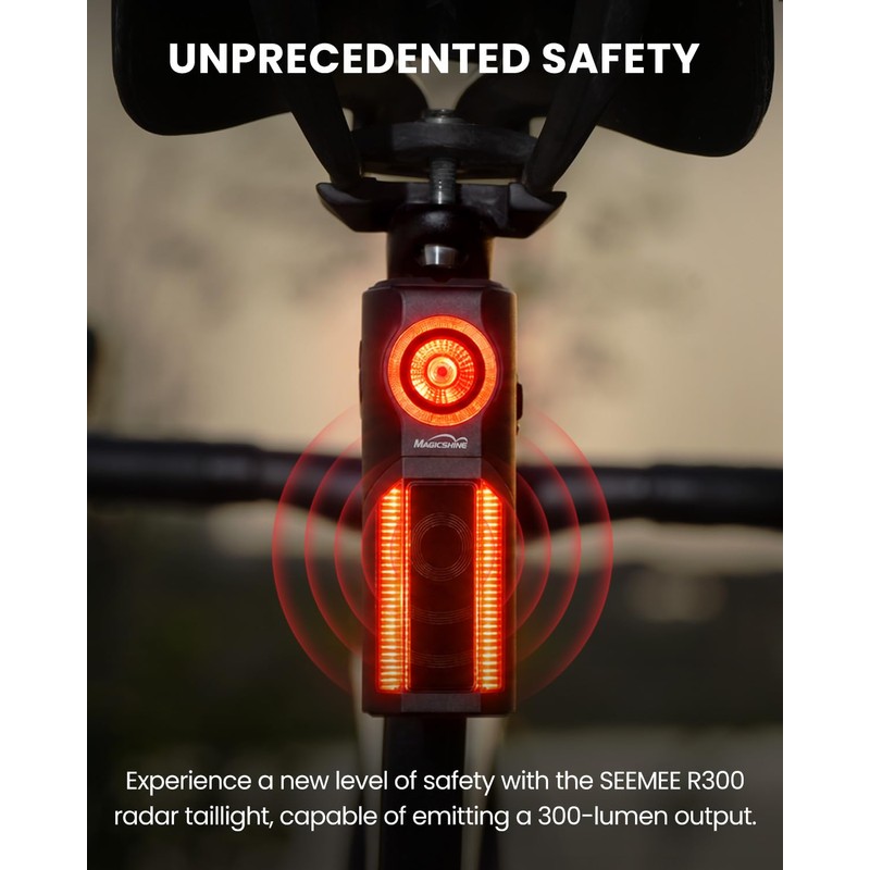 MagicShine SEEMEE R300 Bike Radar Tail Light,270°Wide Angle,Brake Sensor