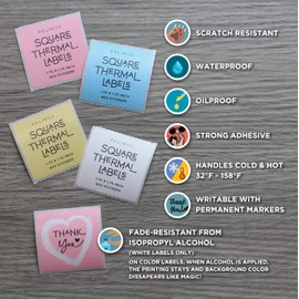 Pelikus 1.75 inch Square Thermal Labels Water-Resistant Packaging, Small Business (White, 1.75" Square)