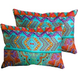 Loussiesd Boho Pillowcase Exotic Striped Bohemian Floral 2 Pillow Shams Standard Colorful Boho Pillow Shams with Evenlop Closure Microfiber Super Soft Bohemian Pillow Cover, 20 x 30 Inch