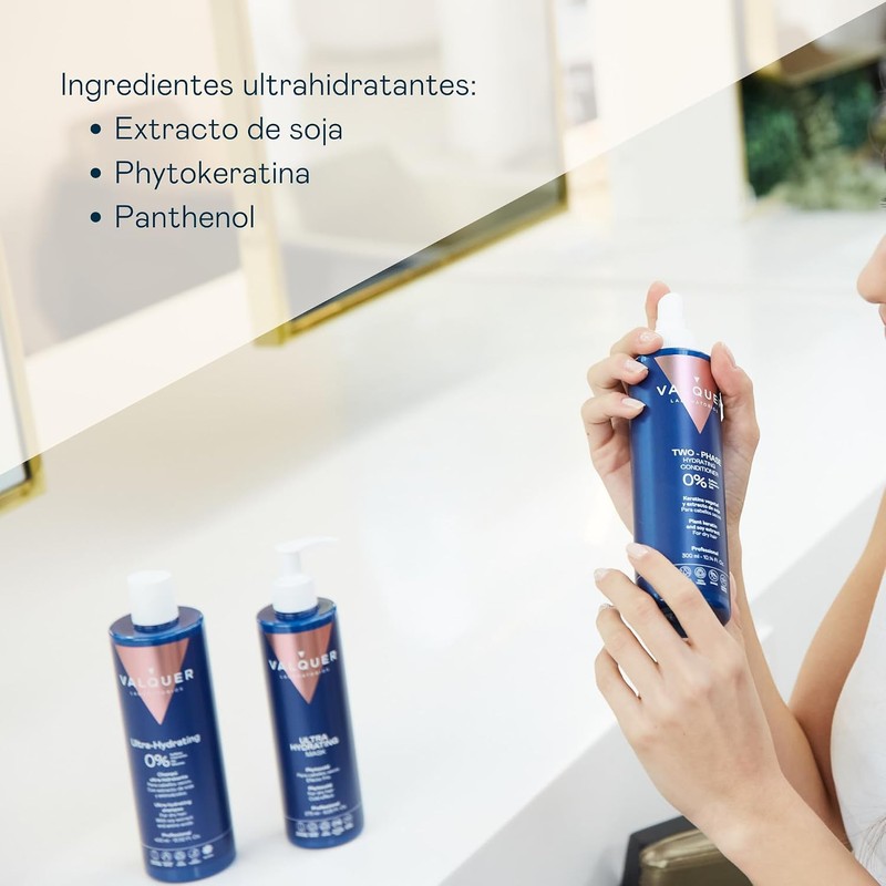 Valquer Pack Ultra Hidratante Shampoo, Mascarilla y Acondicionador Bifásico.