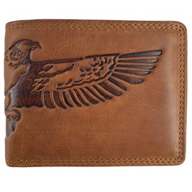 Hill Burry ® Leather Wallet for Men in Brown with RFID Protection with Coin Compartment (Shopping Chip) and Embossed Eagle Wings Genuine Leather Wallet (Landscape Format), brown, Classic