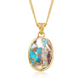 Ross-Simons Oval Kingman Turquoise Pendant Necklace in 18kt Gold Over Sterling. 18 inches