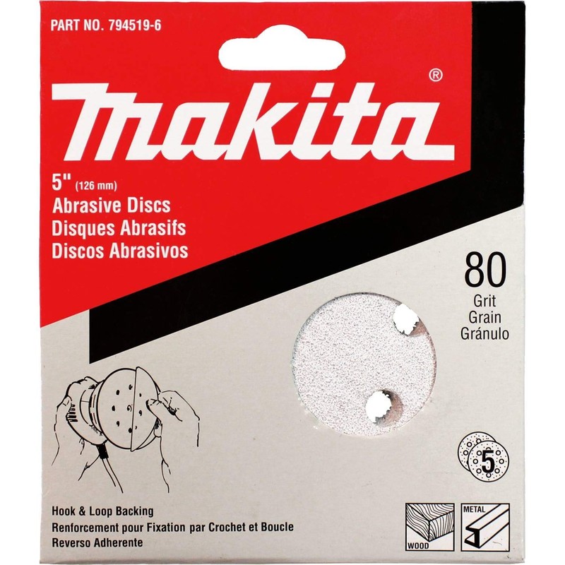 Makita 742137-A 5-Inch 40-Grit Hook and Loop Abrasive Disc, 5-Pack