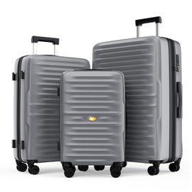 MGOB 3 Piece Luggage Sets, Hard Case Suitcases set with Spinner Wheels, Lightweight PC Luggage with TSA Lock, Silver