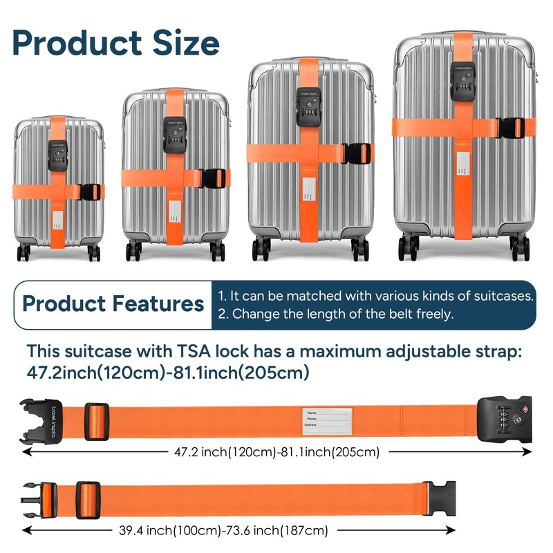 Travel Belt for Luggage, TSA Approved Luggage Straps, 3-Dial Combination
