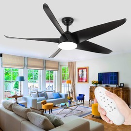 60 Inch Modern Outdoor Ceiling Fan for Patios Waterproof with Light, Indoor Black Ceiling Fan with Remote & Reversible DC Motor, Large Airflow Quiet Ceiling Fan for Porch Bedroom Gazebo Farmhouse