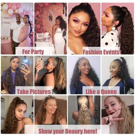 Stamped Glorious Long Corn Wave Ponytail Extension Magic Paste Heat Resistant Wavy Synthetic Wrap Around Ponytail Black Hairpiece for Women (22 Inch, 22 Inch-Highlight)