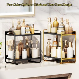 YASIRY 2-Tier Black Carbon Steel Bathroom Counter Organizer - Skincare Cosmetic Display Tray for Perfume, Bathroom, Coffee Bar, and Vanity Storage - Modern Countertop Organizer and Vanity Decor