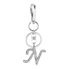 Rohans Womens Silver Plated Alloy Car Key Ring with Crystal Rhinestone Alphabet Initial Letter Keychain (N)