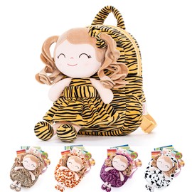 Gloveleya Toddler Backpack Baby Girl Gifts Curly Hair Plush Figures Dress Backpack Kids Backpack Curly Hair Animal Backpack - Tiger 9inches