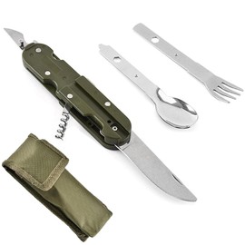 Fine jade2 Multifunctional Folding Crockery Stainless Steel Folding Cutlery with Storage Bag for Camping, Hiking, Travel