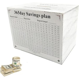 Piggy Bank for Adults, Bigger Wooden Safe Money Savings Bank Box for Kids, 365 Day Wooden Savings Jar Must be Broken to Access Money(Gray) - Color: White