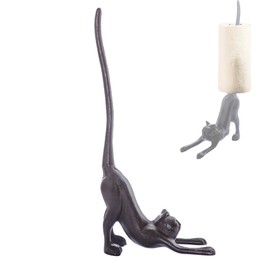 Cat Paper Towel Holder 17'' Cast Iron Paper Towel Holder Funny Toilet Paper Holder for The Floor or Counter in The Kitchen or Bathroom Bronze Rustic