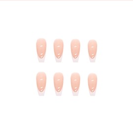 JUSTOTRY 24 Pcs Fake Nails Long, Milky White French Press on Nails Patterns, Ballerina Stick on Nails for Women, Acrylic Coffin False Nails with Glue for Nail Art Decoration