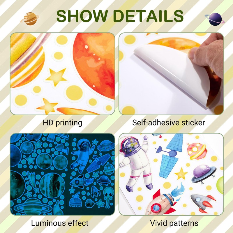 Watercolor Glow in The Dark Stars Solar System Wall Decals,