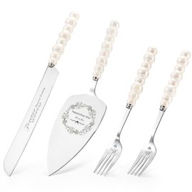 Juego de cuchillos y servidores para tartas de boda, mango de perlas de cerámica, juego de corte de tartas para bodas, compromisos, aniversarios y regalos de compromiso para parejas