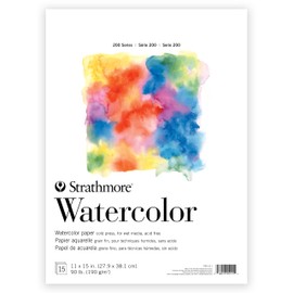 Strathmore 200 Series Watercolor Paper, Tape Bound Pad, 11x15 inches, 15 Sheets (90lb/190g) - Artist Paper for Adults and Students - Watercolors, Mixed Media, Markers and Art Journaling