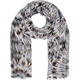 styleBREAKER 01016228 Women's Scarf Batik Shibori Pattern with Metallic Stripes, Lightweight Ethnic Scarf with Short Fringes, grey/black