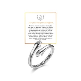LIU JUN Hug Ring for Granddaughter - Sterling Silver Adjustable Jewelry Gift From Grandma to Women (silver-2)