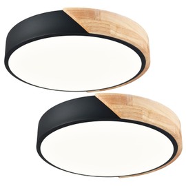 TEENYO Modern LED Ceiling Light 12 Inch Minimalist Wood Flush Mount Ceiling Light 30W Low Profile Black Flush Mount Lamp for Bedroom Hallway Laundry Room, 4000K Not Dimmable