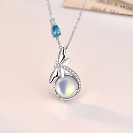 DESTIN Dragonfly Moonstone Pendant Necklace 925 Sterling Silver Animal Necklace for Mom Women Wife Mothers Day Birthday Christmas Anniversary Jewelry Gifts.