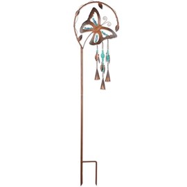 Sunset Vista Designs Outdoor Garden Décor - Rustic Metal Boho Wind Chime Stake with Copper Bells, 42" Tall, Turquoise Butterfly