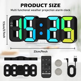 3D LED Digitalwecker, 3D LED Digitaler Wecker, LED Elektronische Wanduhr, mit 3 Einstellbaren Helligkeitsstufen, 12/24 Stundenanzeige, Automatische Dimmung, Fernsteuerung, für Schlafzimmer Büro