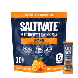 Saltivate No Sugar Electrolyte Powder Packets – 30 Orange Drink Mix Sticks | High Sodium (800mg) + Potassium, Magnesium | Keto Electrolytes for Hydration, Fasting, POTS | Made in USA