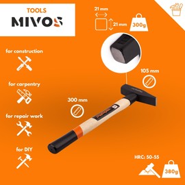 Mivos Engineer's Hammer 300 g with Forged Hammer Head and Wooden Handle - Engineer's Hammer 300 g Head Weight - Tool for Locksmiths - Steel Hammer - Workshop Hammer - DIN 1041