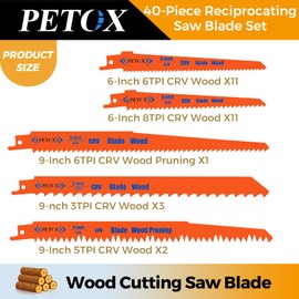 PETOX 40-Piece Reciprocating Saw Blade Set, Metal Wood Plastic Cutting Saw Blades with Organizer Pouch, fit DeWalt Bosch Makita Milwaukee Porter-Cable Ryobi Ridgid Black&Decker Skil Craftsman Sawsall