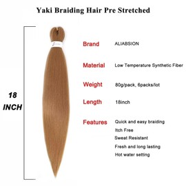 Prestretched braiding hair 18 Inch 6 Packs Honey Blonde Braiding Hair Pre Stretched Professional Synthetic Braids Hair Extension Itch Free Hot Water Setting Yaki Texture (27#, 18inch)