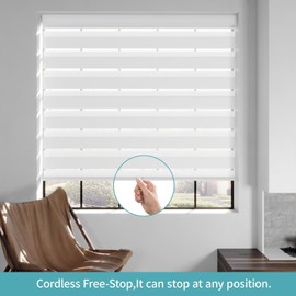 MYshade Custom No Drill Zebra Roller Shades, Blackout(85%) Cordless Dual Layer No Drilling Day and Night Blind for Windows, Drilless Privacy Shade for Living Room, Bedroom, Easy to Install, White